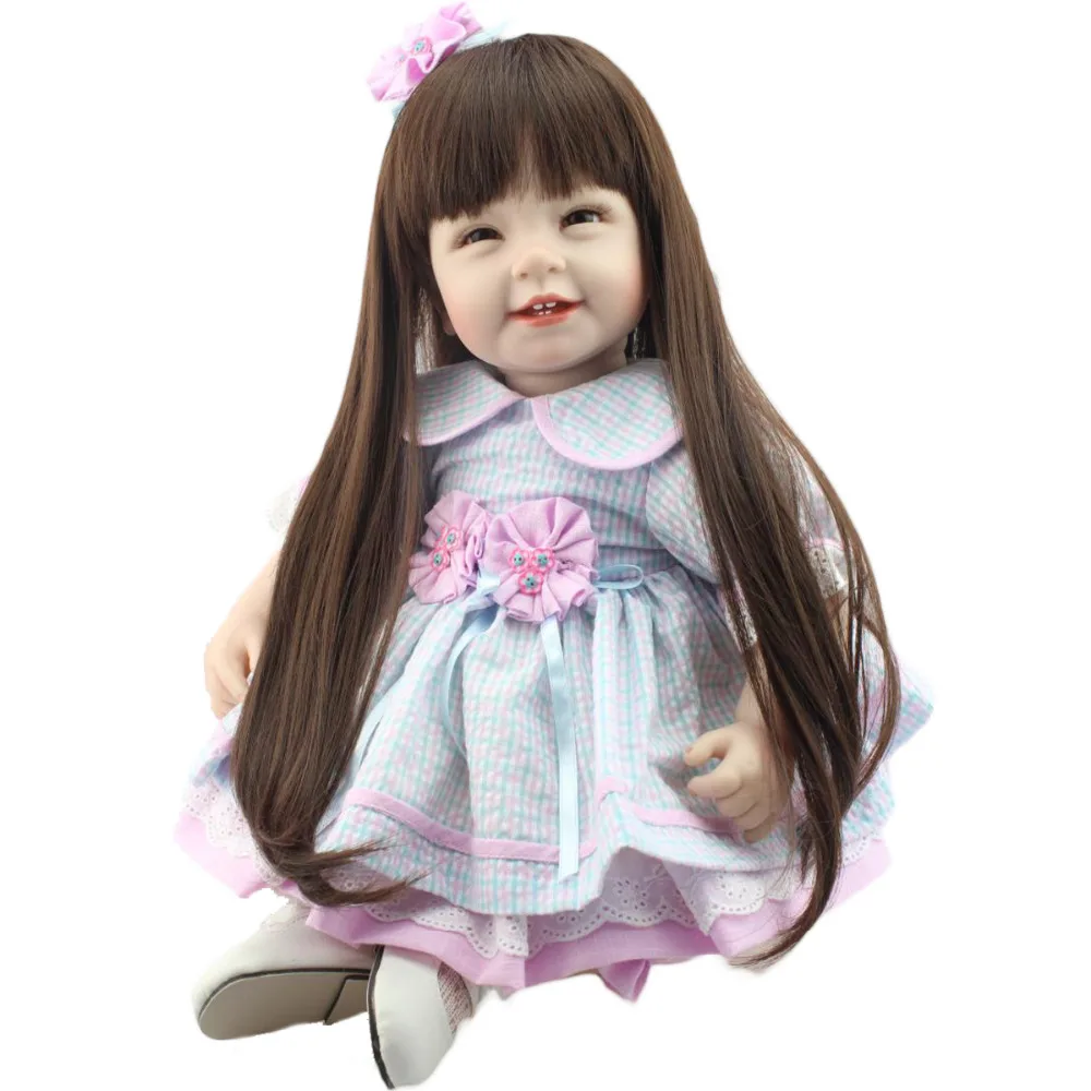 NPK 55CM Reborn Baby Doll Toy for Girl Vinyl Newborn Long Hair Princess Fashion Realista Bebe Menina Birthday Gift 2019 | Игрушки и