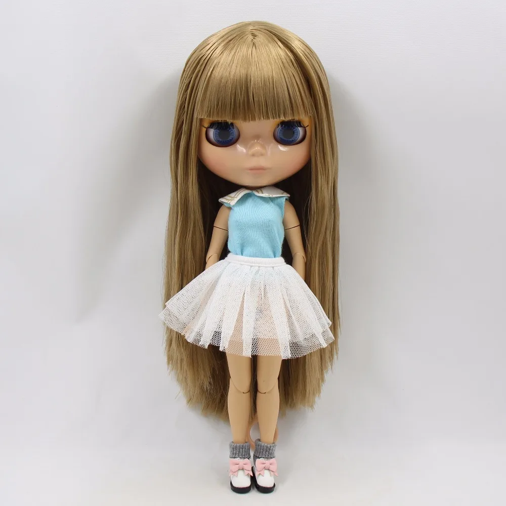 Ледяная кукла DBS Blyth тело из кожи загара прямые каштановые волосы блестящее лицо 30