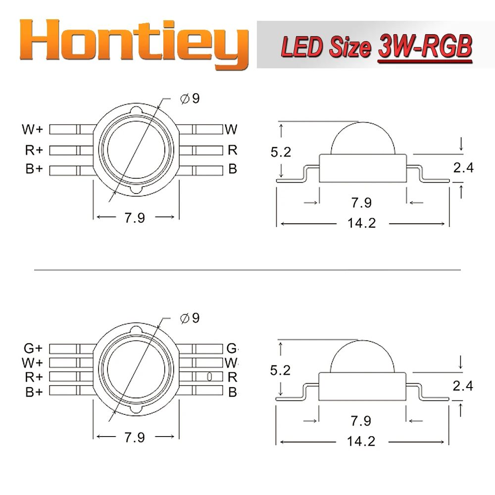 Hontiey 3 Вт RGB светодиодный красный зеленый сине-белые высокое Мощность лампа 4/6/8