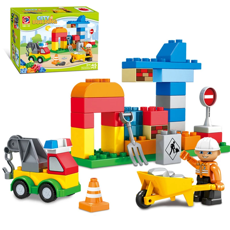 

RORONOA 45pcs Urban Construction Team City Building Large Particles Building Blocks Educational DIY City Bricks Toy For Children