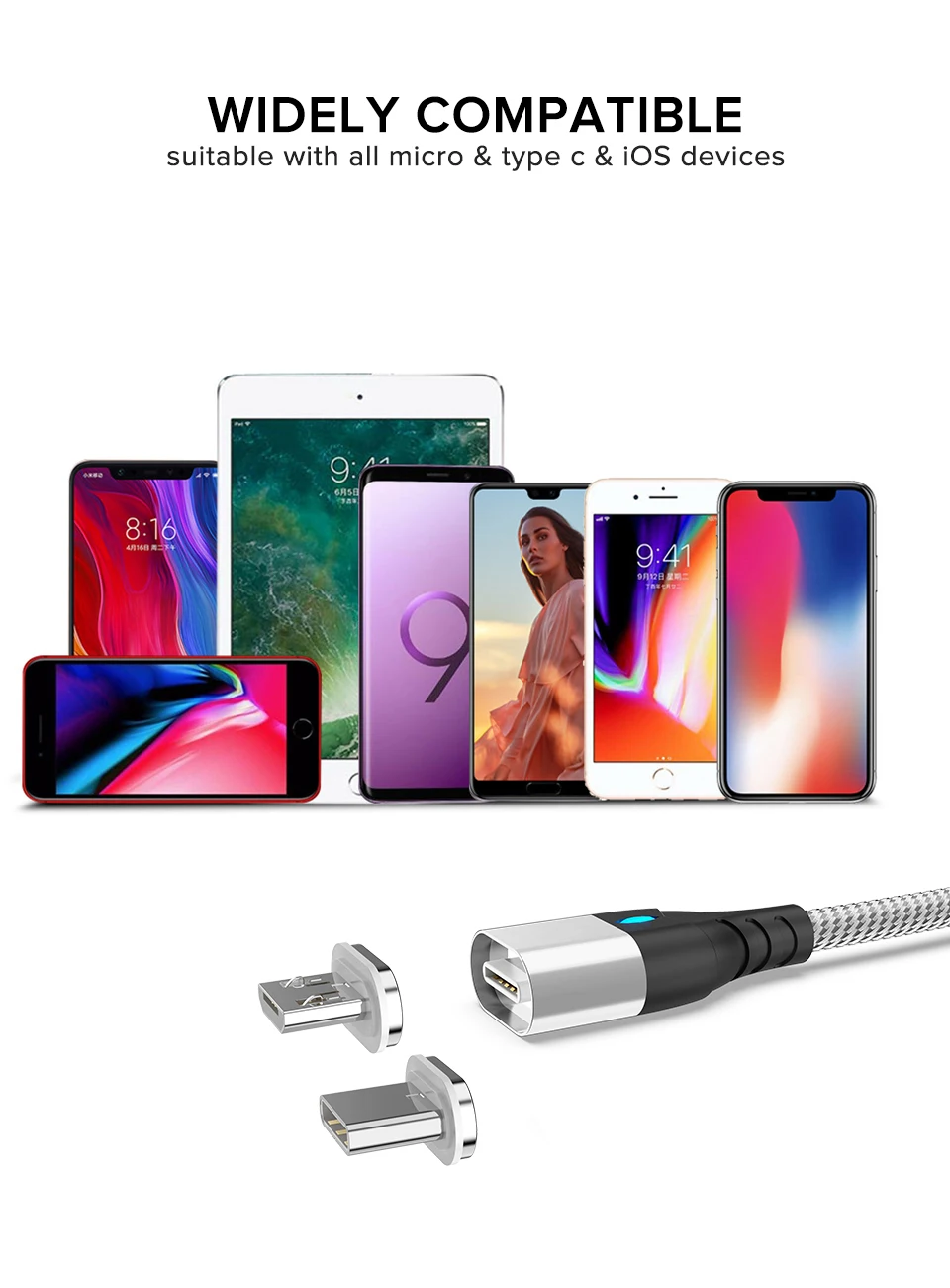 3 в 1 микро кабель 1 м 2 м 5 в 3 А Быстрая зарядка Магнитный USB шнур для samsung S5 S6 S7 Edge мобильный телефон провод данных для песни htc LG