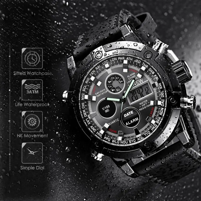 

Men Sports Electronic Quartz Watches Digital LED Military Analog Watch Men Fashion Casual Date Outdoors Wrist Watch