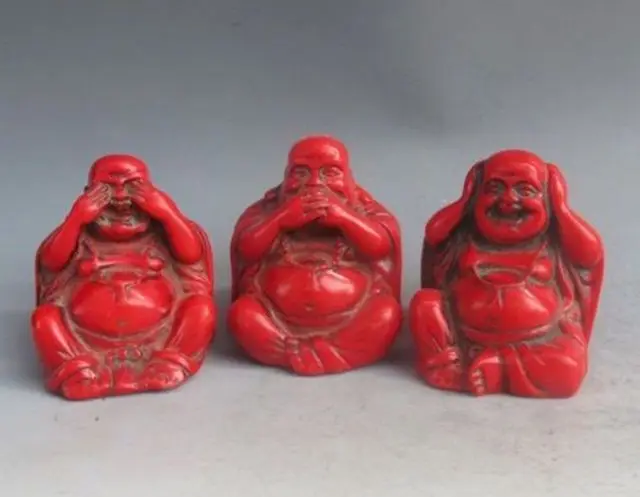 

3 Pcs / Elaborate Chinese Old Artificial Red Coral Resin Buddha Statues