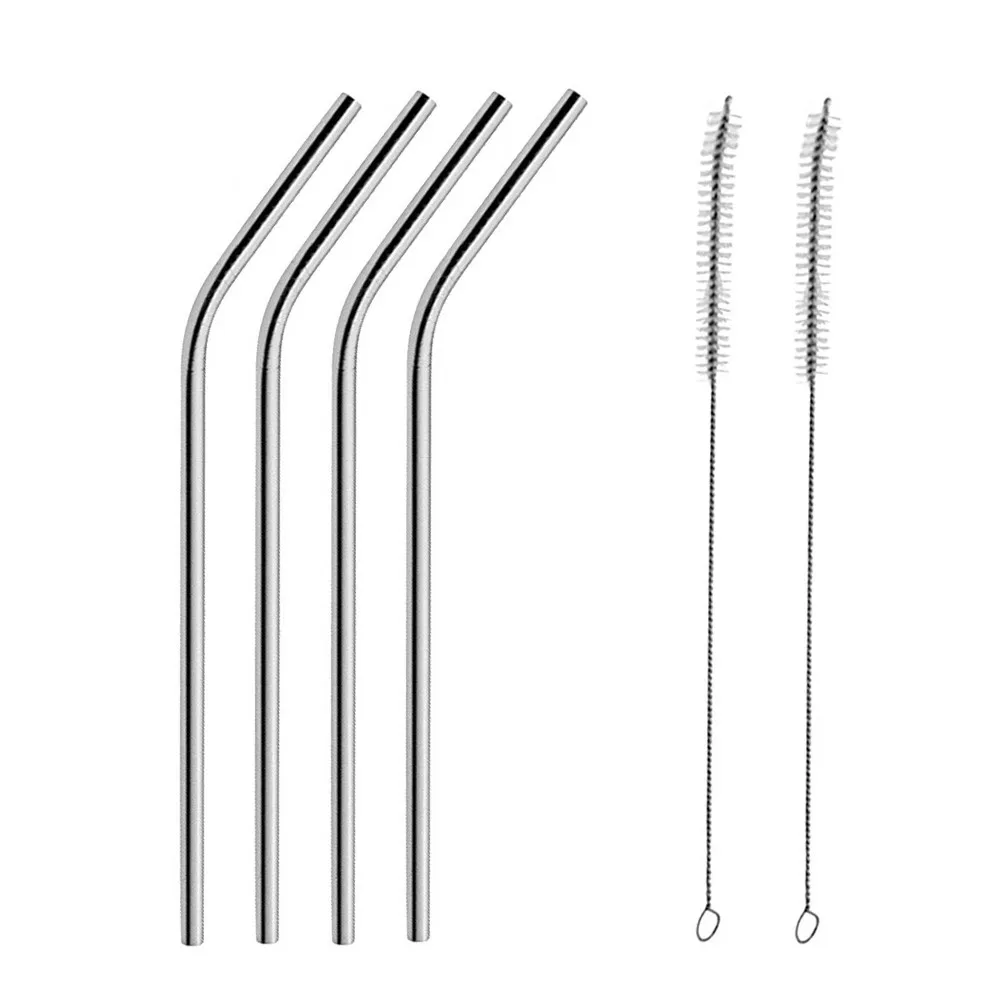 Silver 4 шт нержавеющей стали металла питьевой соломы Многоразовые трубочки и 2 очиститель кисти набор бар аксессуары металлические коктейльные соломинки#007 - Цвет: Silver