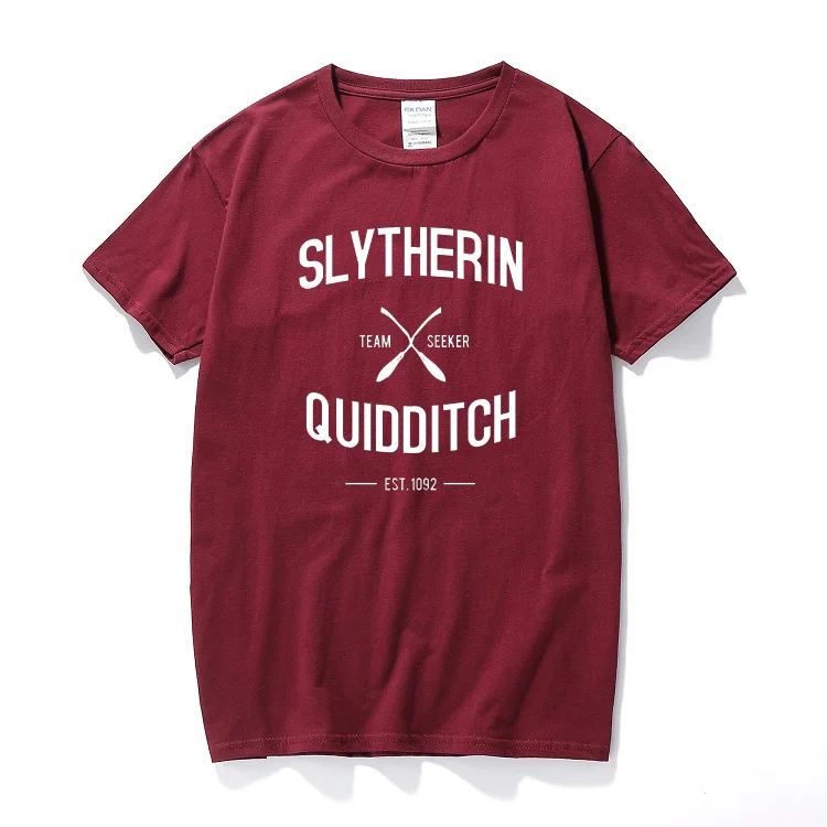 Бургундия Camisetas hombre футболка команда Слизерин Квиддич футболка повседневные брендовые футболки с принтом хлопковая футболка с короткими рукавами летние топы - Цвет: Бургундия