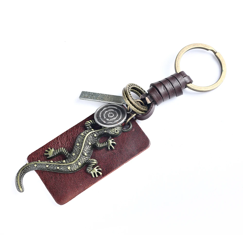 

2021 Fashion New Jewelry Lizard Gecko Animal Pendant Leather Retro Copper Men's Keychain Charm Female Accessories