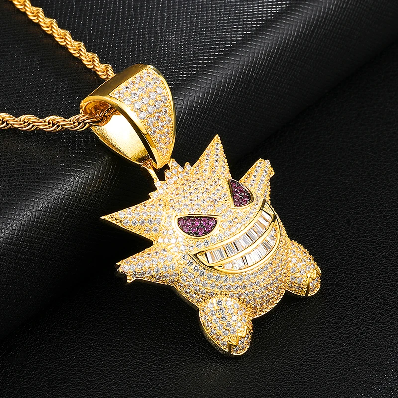 Хип хоп Iced Out Bling кубический циркон призрак цвет медно-золотой кулон и ожерелье для мужчин женщин ювелирные изделия