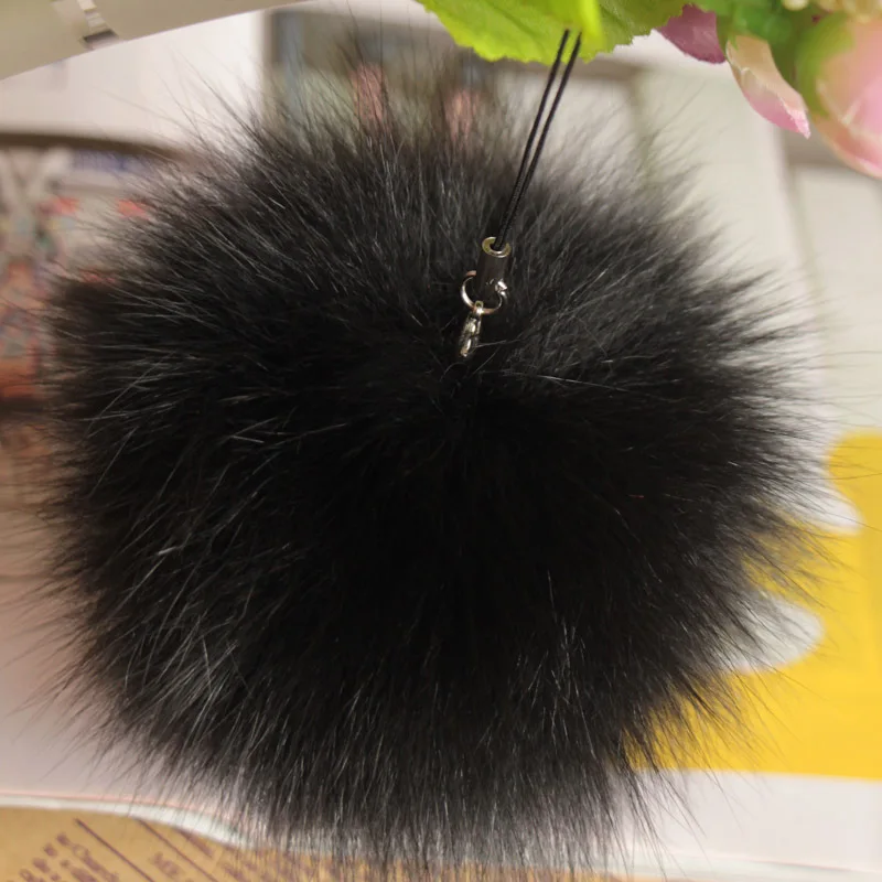 

10cm Nature Genuine Fox Fur Ball Pom Pom Fluffy DIY Winter Hat Skullies Beanies Knitted Cap Pompoms TWF005-black