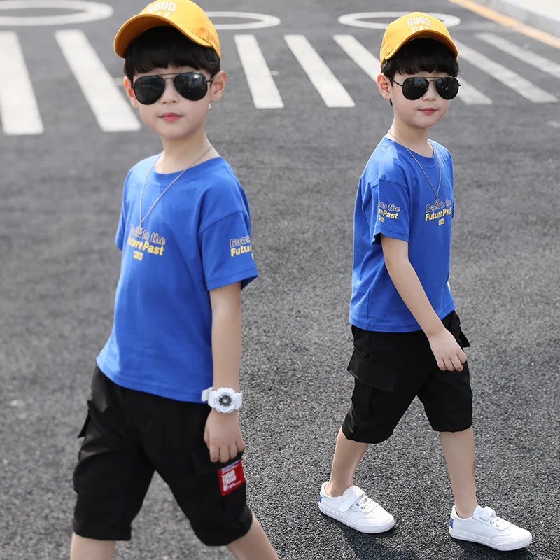Boys Summer Suit Children New Letter Printing Short Sleeved T Shirt +pant Two Piece Sports Leisure Sets |