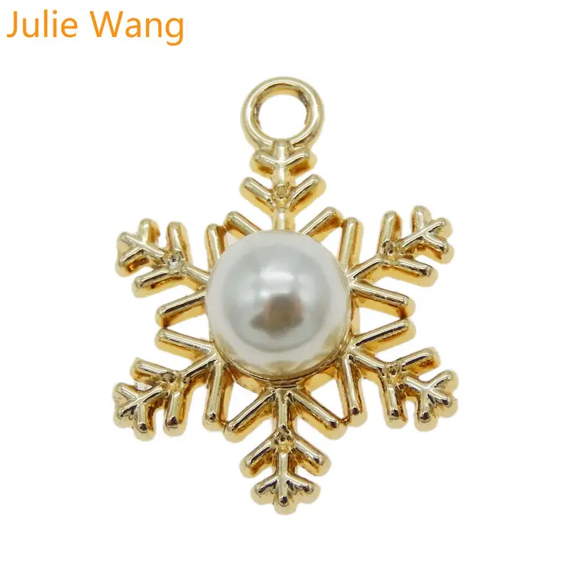 Julie Wang 8 шт. сплав Золотые снежинки CCB жемчужные подвески для ожерелье с кулоном