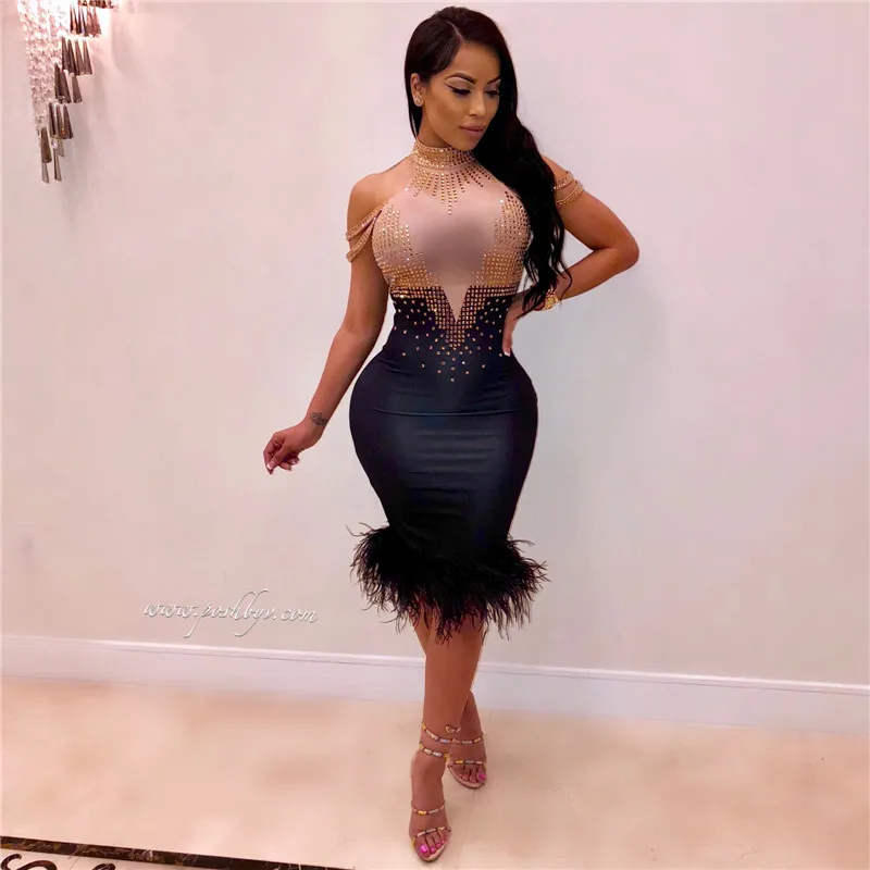 3 цвета высокое качество без рукавов мех до колена облегающее Бандажное платье