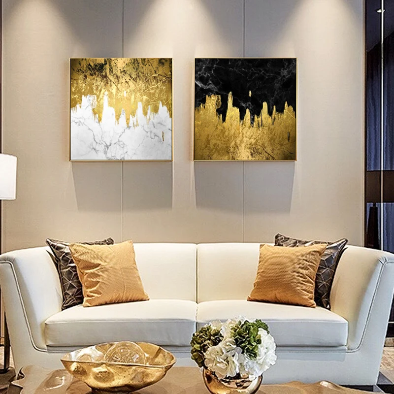 Настенный постер с абстрактным изображением картина золотого цвета на холсте