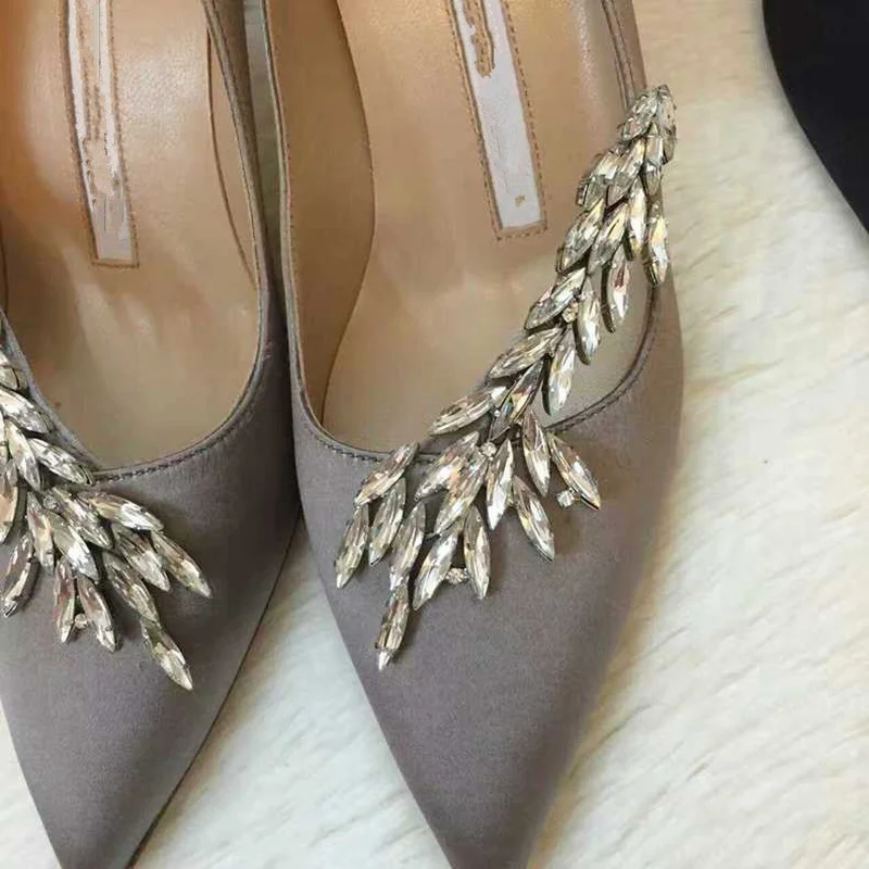 

Spring Autumn Fashion Crystal Embellished Wheat Women Pumps Lady Shoes Thin Heel Pointed Toe Slip On Girl Party Wedding Pumps