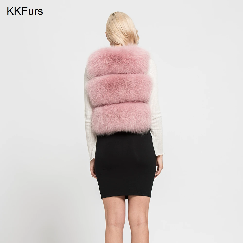JKKFURS Новое поступление женские жилеты из натурального Лисьего меха высокого качества женские модные стильные жилеты из натурального меха 3 ряда куртки S7162