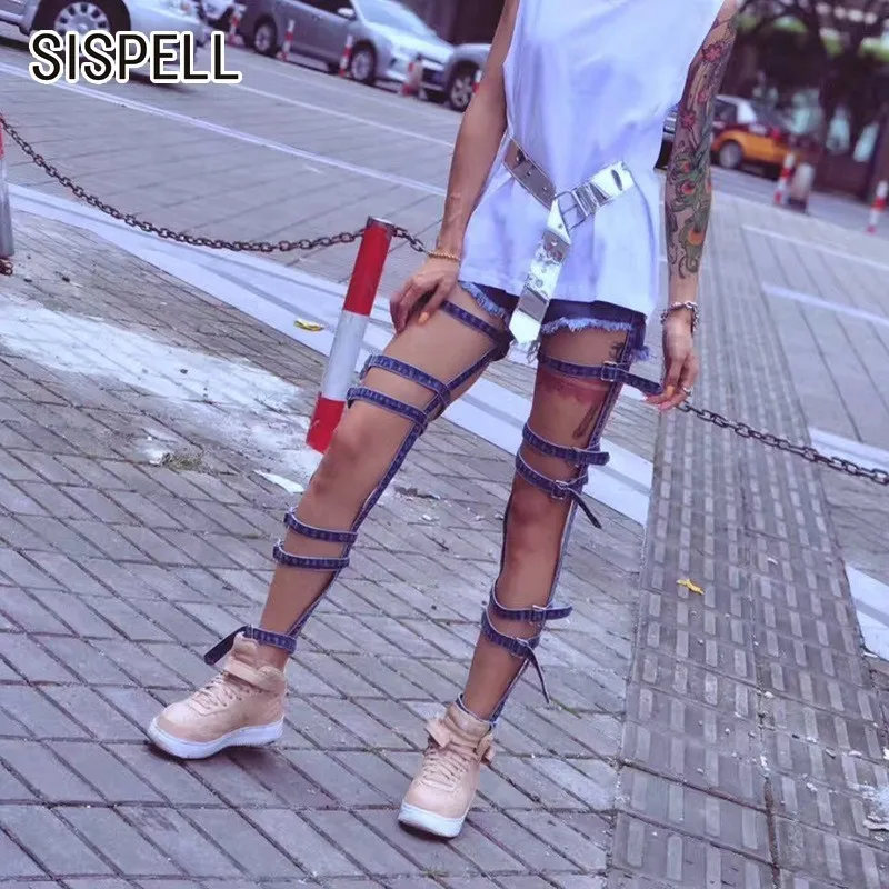 SISPELL/синие женские джинсы с дырками и высокой талией свободные летние прямые на