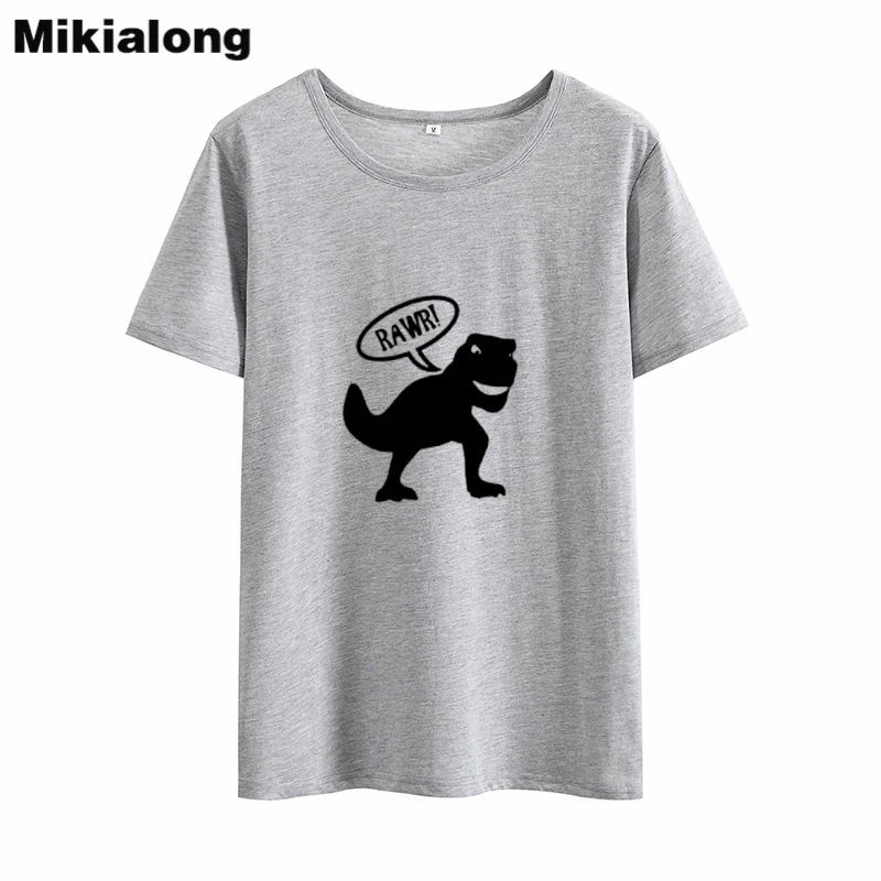 Футболка Mikialong с рисунком динозавра Rawr Женская свободная хлопковая футболка
