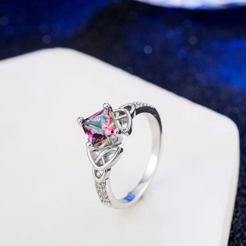 Кольца из серебра KOFSAC Trendy с яркими кристаллами в квадратном стиле для женщин. Девичье ювелирное украшение. Подарки для помолвки, аксессуары на вечеринку. Популярный товар.
