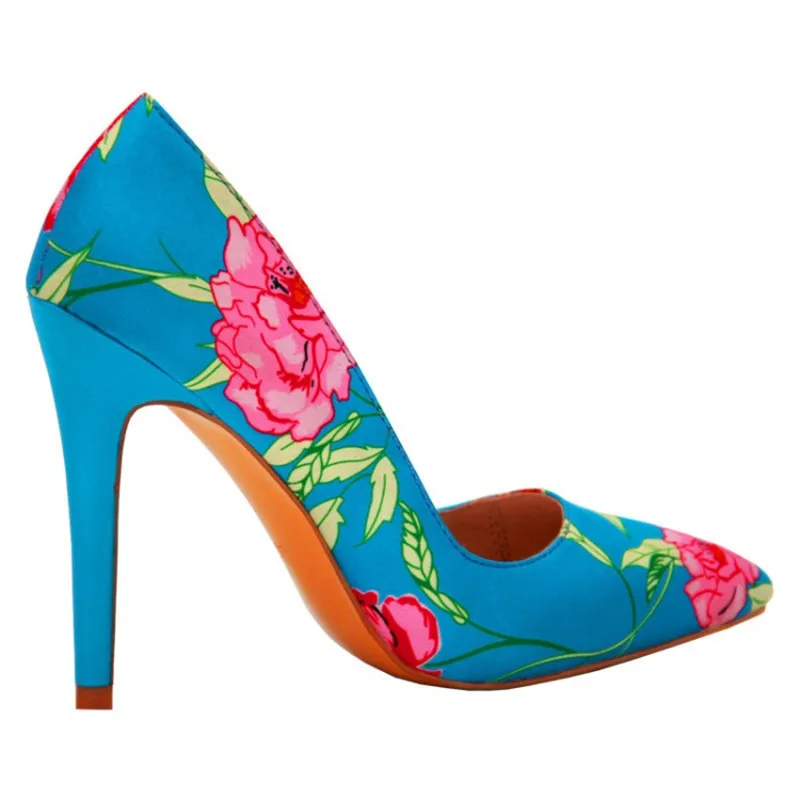 

SHOFOO shoes,Beautiful fashion women's shoes , floral fabric, 11 cm high-heeled women's shoes, pointed toe pumps. SIZE: 34-45