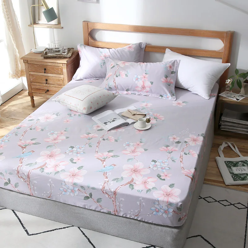 Хлопок простыни с наволочкой фиолетовый принт постельное белье матрас размера