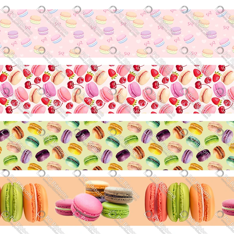 Популярные Макарон печатная корсажная лента вкусная еда 100 ярдов DIY подарок лук