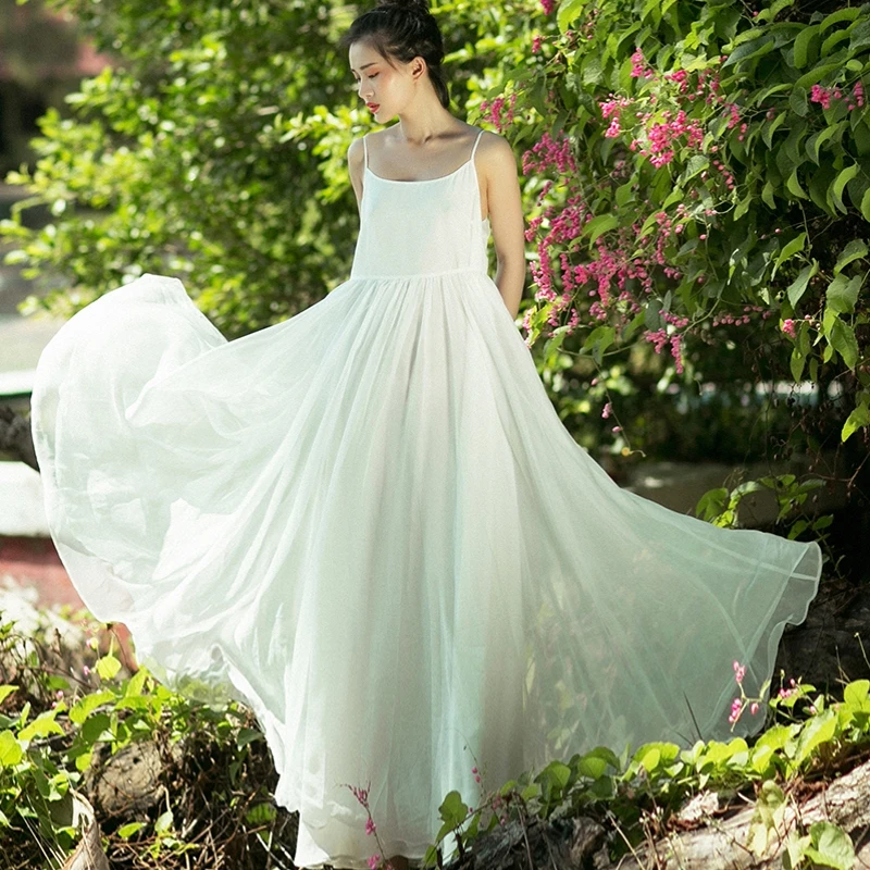 

MM117 New Arrival women Summer 2017 white black red sundress brief sleeveless large bottom long maxi flowing chiffon dress beach