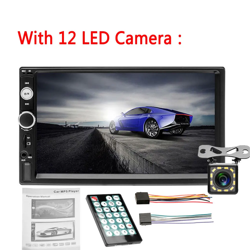 With 12 LED Camera AMPrime Авторадио 2din Автомагнитола 7010B мультимедийный MP5 плеер " HD сенсорный экран Bluetooth автомобильный аудио стерео USB FM радио рекордер - Цвет: With 12 LED Camera