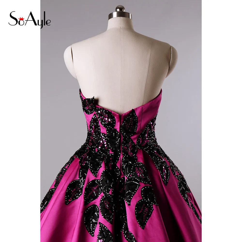 SoAyle Real Picture Vestidos de festa In Stock 2017 Prom Dresses Satin Africa Long Women Dresses Leaves Applique