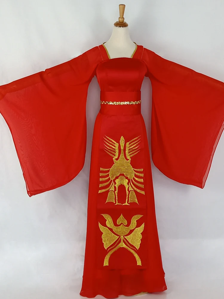 Movie The Banquet Actress Ziyi Zhang Golden Red Gorgeous Embroidery Phoenix Hanfu Long Tail Bride Wedding Costume Empress Hanfu