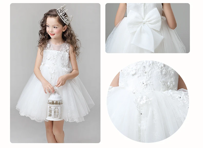 KICCOLY 2018 Summer Flower Girls Dress White Wedding Pageant Bridesmaid Gown Princess Party Tutu Dresses Kids Clothes 1-14T | Детская