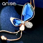Ожерелье с подвеской-бабочкой женское, длинное регулируемое колье с голубым драгоценным камнем Anise, цепочка на свитер