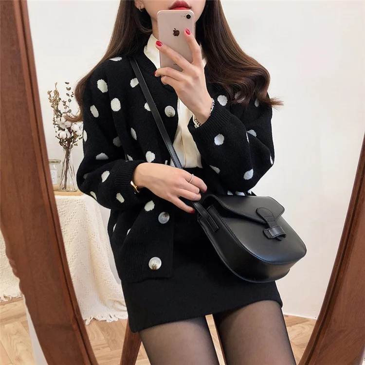 Женский однобортный Кардиган в горошек милый свитер Корейском стиле модель T97211D