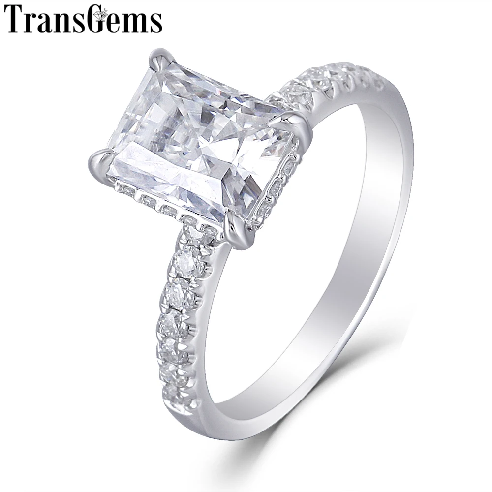 Transgems 14K белое золото 1.8ct 6X8mm F Цвет огранка Радиант Муассанит Обручение кольцо под Halo|Кольца| |