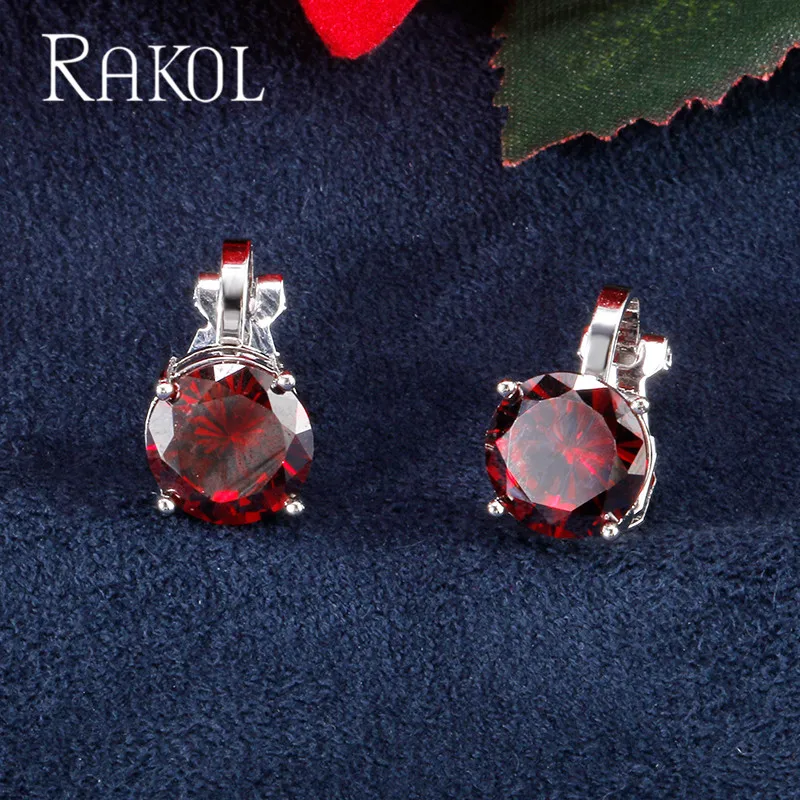 RAKOL высокое качество разноцветные Круглые Серьги клипсы с кубическим цирконием