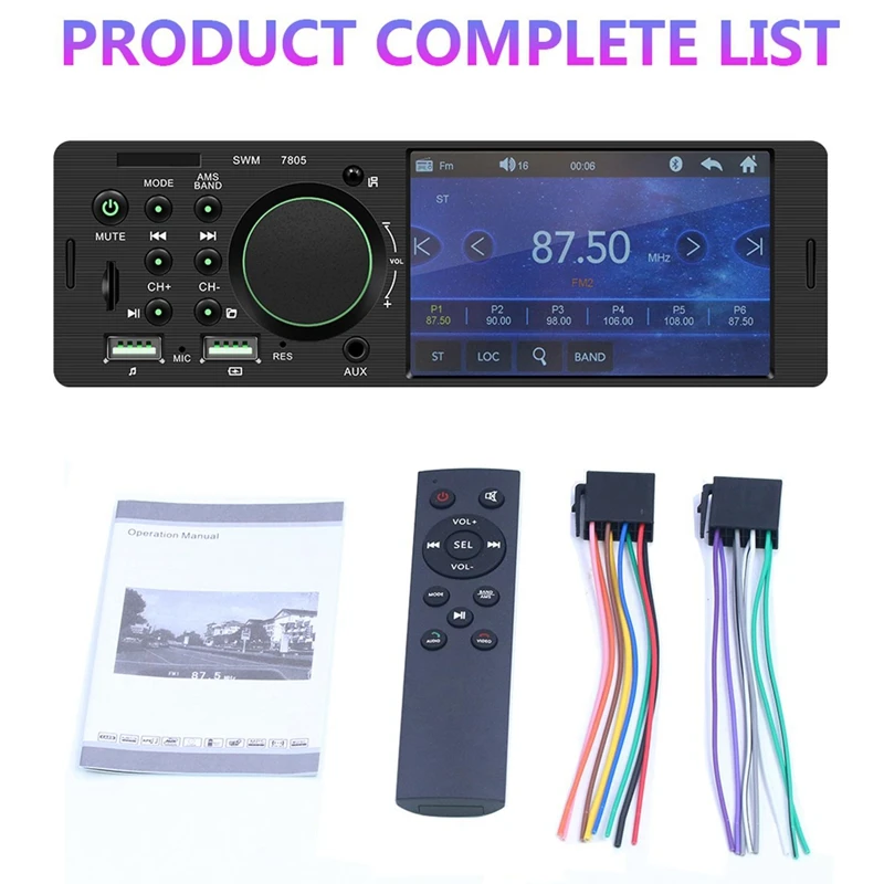 1Din 4 1 дюймовый сенсорный экран Tft стерео Mp5 плеер Fm радио Bt4.0 Usb Aux Rca с дистанционным