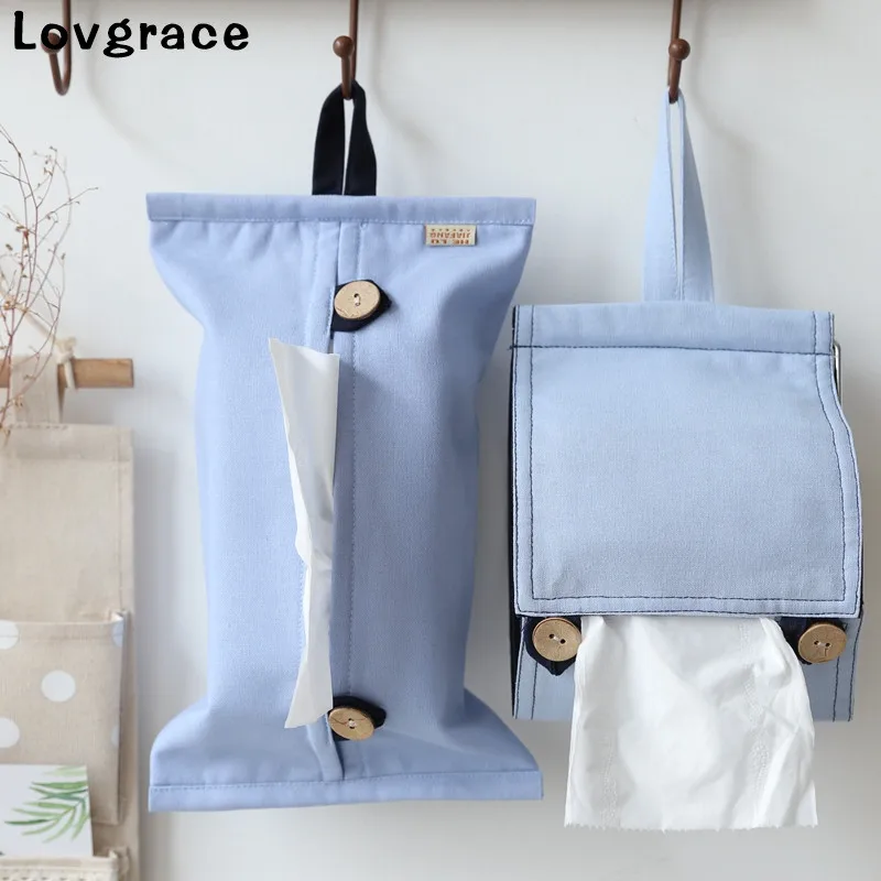 

Pure Color Cotton Tissue Box Wall Hanging Type Napkin Holder Cover Room Car Decorative Car Storage Hanging Bag