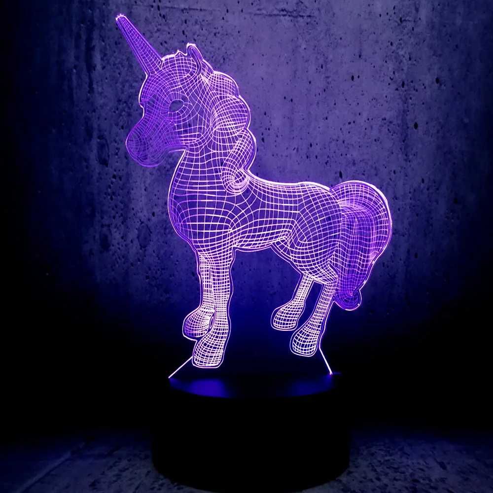 Единорог 3D светодиодный светильник ночник многоцветный RGB лампа Рождественские