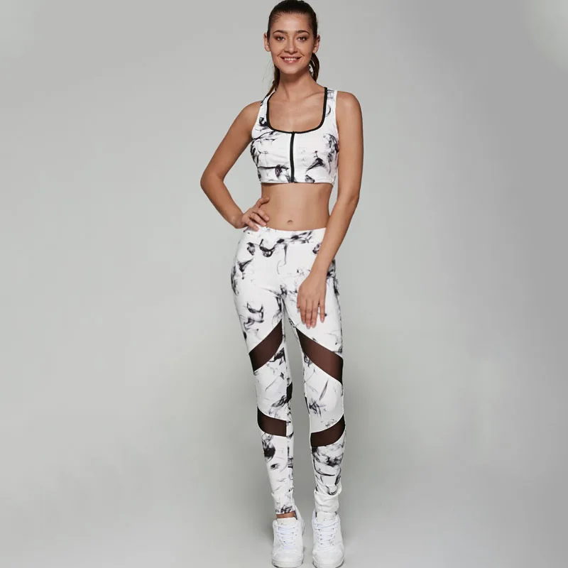 Женский сетчатый спортивный костюм с черным и белым принтом|tracksuit set|suit suitset suit |
