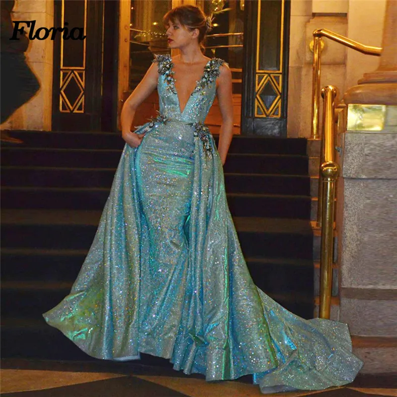 

African Shiny Sexy Evening Dresses Dubai Arabic Pageant Dress With Detach Skirt Muslim Formal Prom Gowns New Robe De Soiree