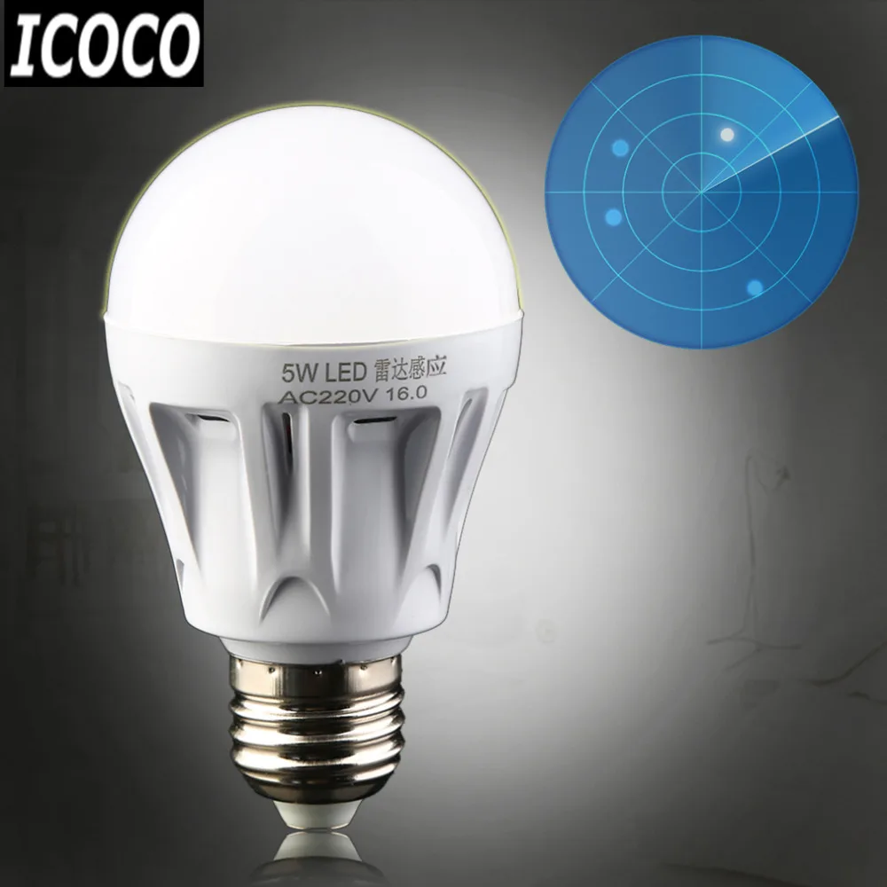ICOCO 2017 New Arrival E27 LED Microwave Radar Motion Ambient Sensor Light Lamp Bulb AC85-265V 5W for Corridor Garage Yard | Освещение