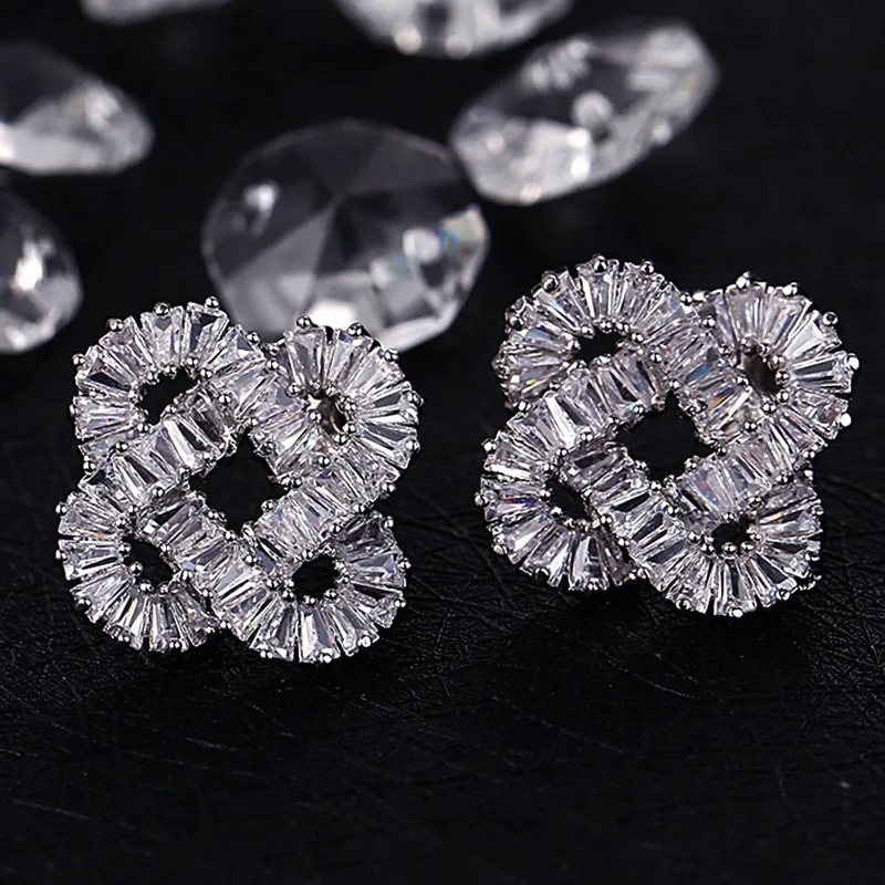 Женские серьги пусеты с блестящим цирконием из стерлингового серебра 925 пробы