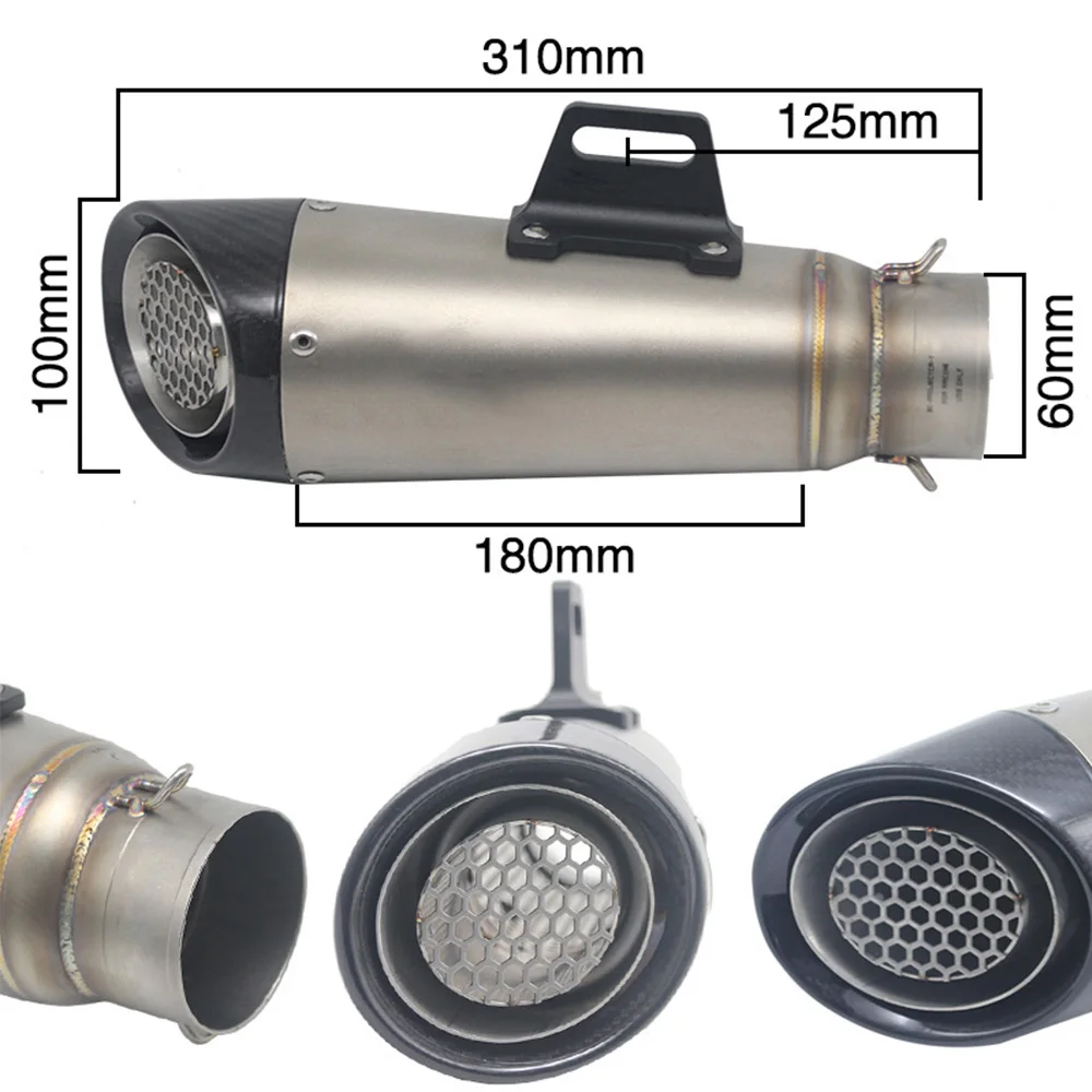 ZSDTRP 60mm Inlet Motorcycle Exhaust Pipe Muffler SC GP Escape Exhaust Mufflers Titanium Alloy Exhaust Pipe