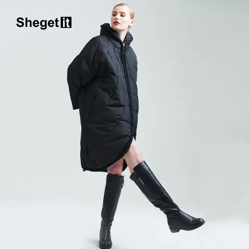 Shegetit 2017 зимнее женское пуховое пальто парка теплая зимняя куртка минус 20