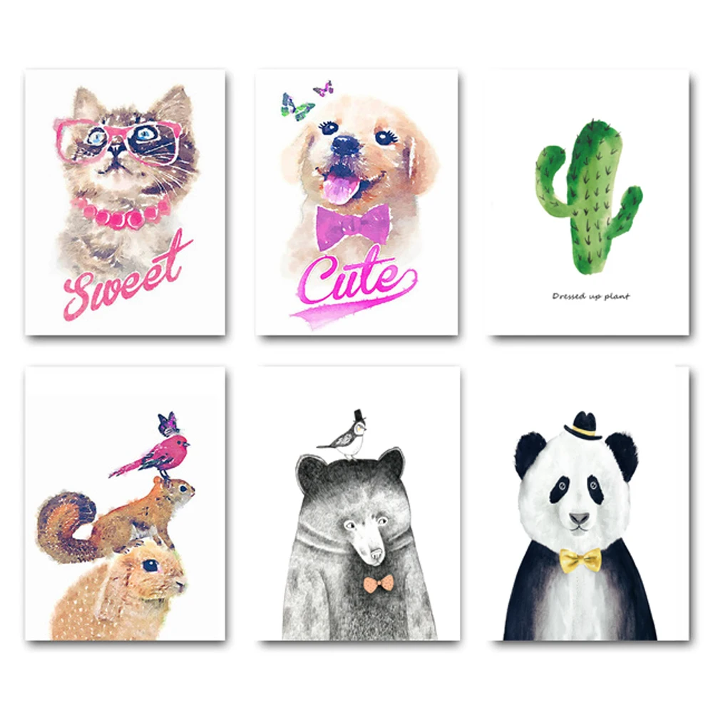 

xdr912 Cartoon Animals Bear Canvas Art Print , Animals painting poster nursery Bear wall pictures for kids room Nordic home deco