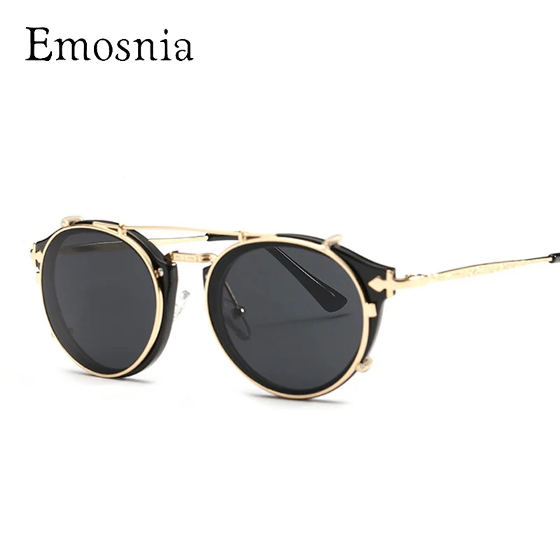 Очки солнцезащитные круглые унисекс в стиле стимпанк|oculos brand|oculos designerflip sun glasses |