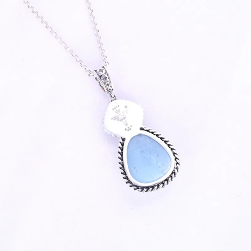 

Hot sale!!Sterling 925 Silver Purple Stone With Blue Aquamarine Sweater Chain Pendant 39*20*8mm 12.11g
