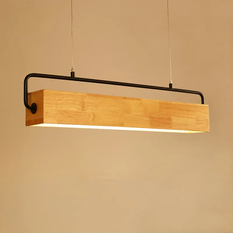 

Modern Japanese Style Log Dining Room LED Chandelier Simple Long Wooden Restaurant Living Room Cafe Hanging Light Fixtures