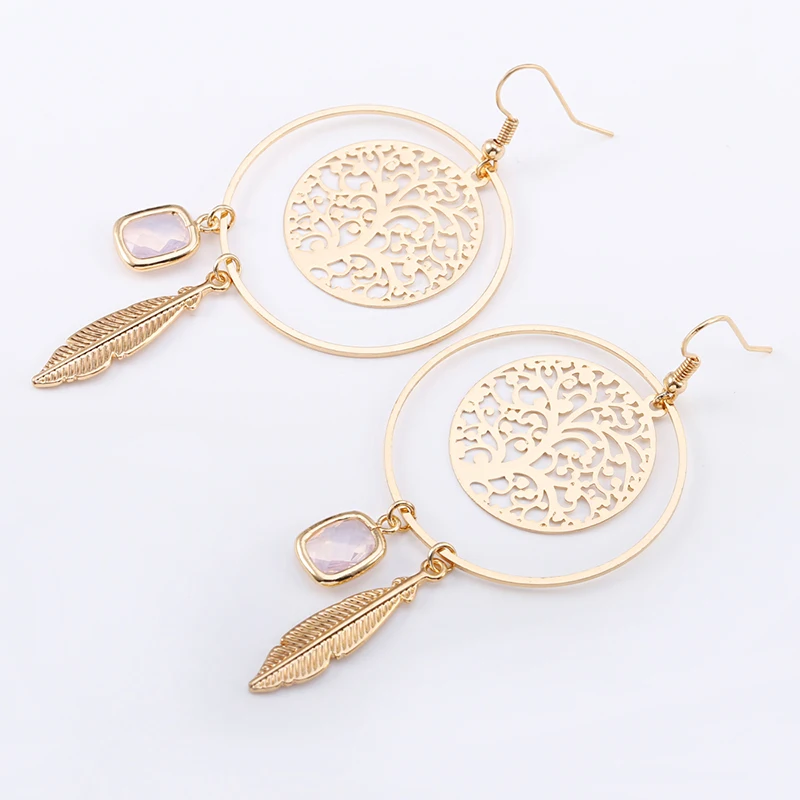 Женские Висячие серьги boucle d'oreille femme элегантные в европейском стиле с листьями дерева жизни