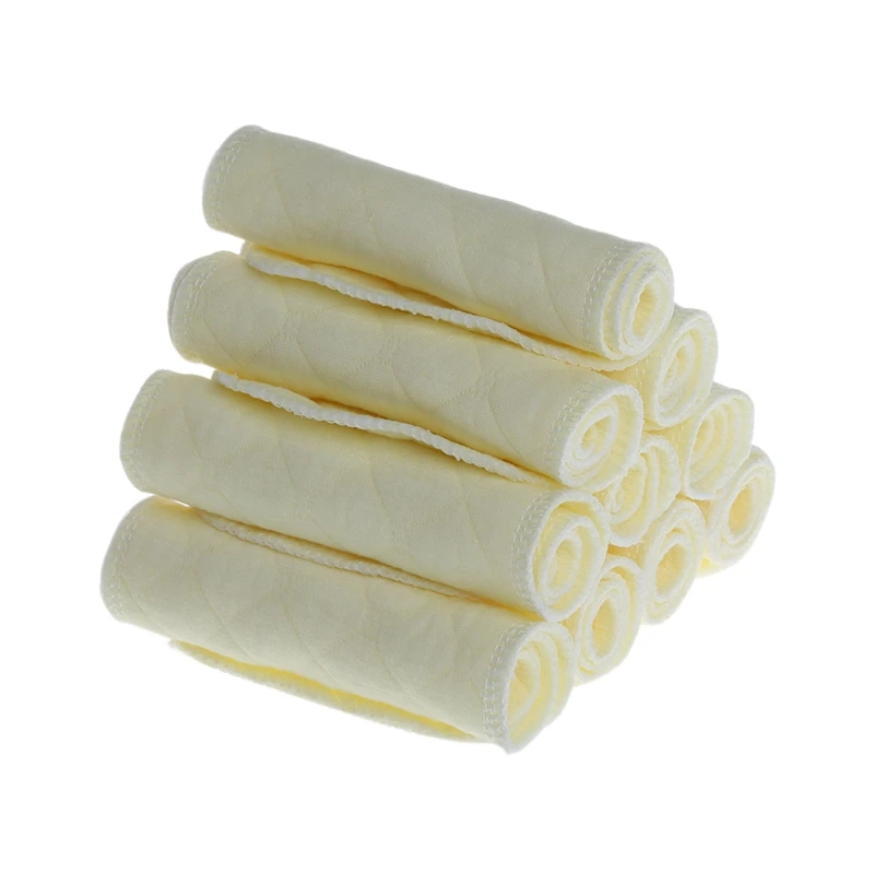 

Soft 10Pcs Reusable Baby Cotton Blend Cloth Diaper Newborn Soft Nappy Insert 3 Layers Baby Bibs