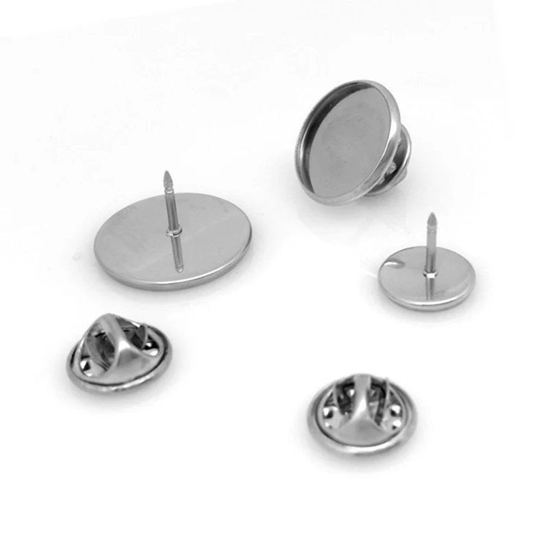 10pcs/lot Stainless Steel Brooch Base Holder Brooch Pin Badge Holder for Diy Jewelry Making Cabochon Base 12 14 16 18 20 25mm