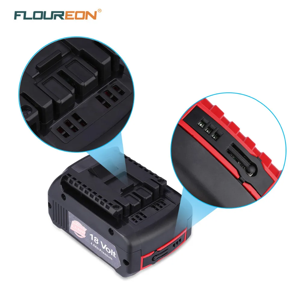 Сменный литий ионный аккумулятор FLOUREON 4000 мАч 18 в для Bosch Drill BAT609 BAT618